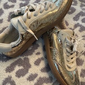 Dolce Vita Metallic Gold and Cream Sneakers